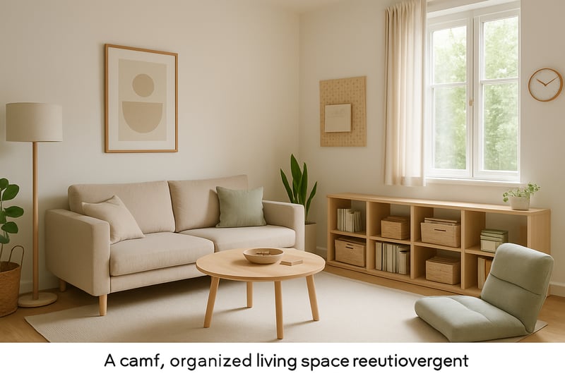 A calm, organized living space designed to support neurodivergent individuals. A calm, organized living space designed to support neurodivergent individuals.